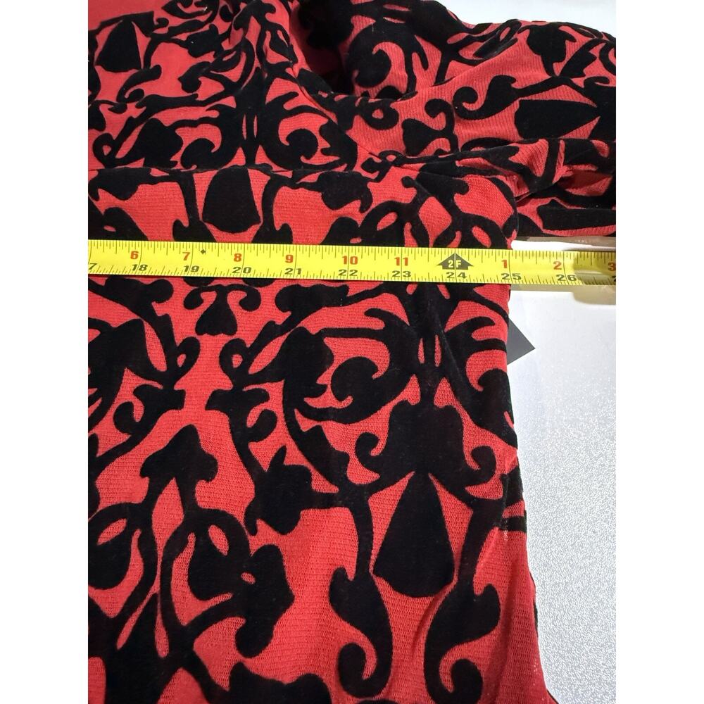 Alfani Mesh Velvet Burnout Red Black Top Asymmetric Size 3x NEW Holiday Evening - Picture 6 of 9